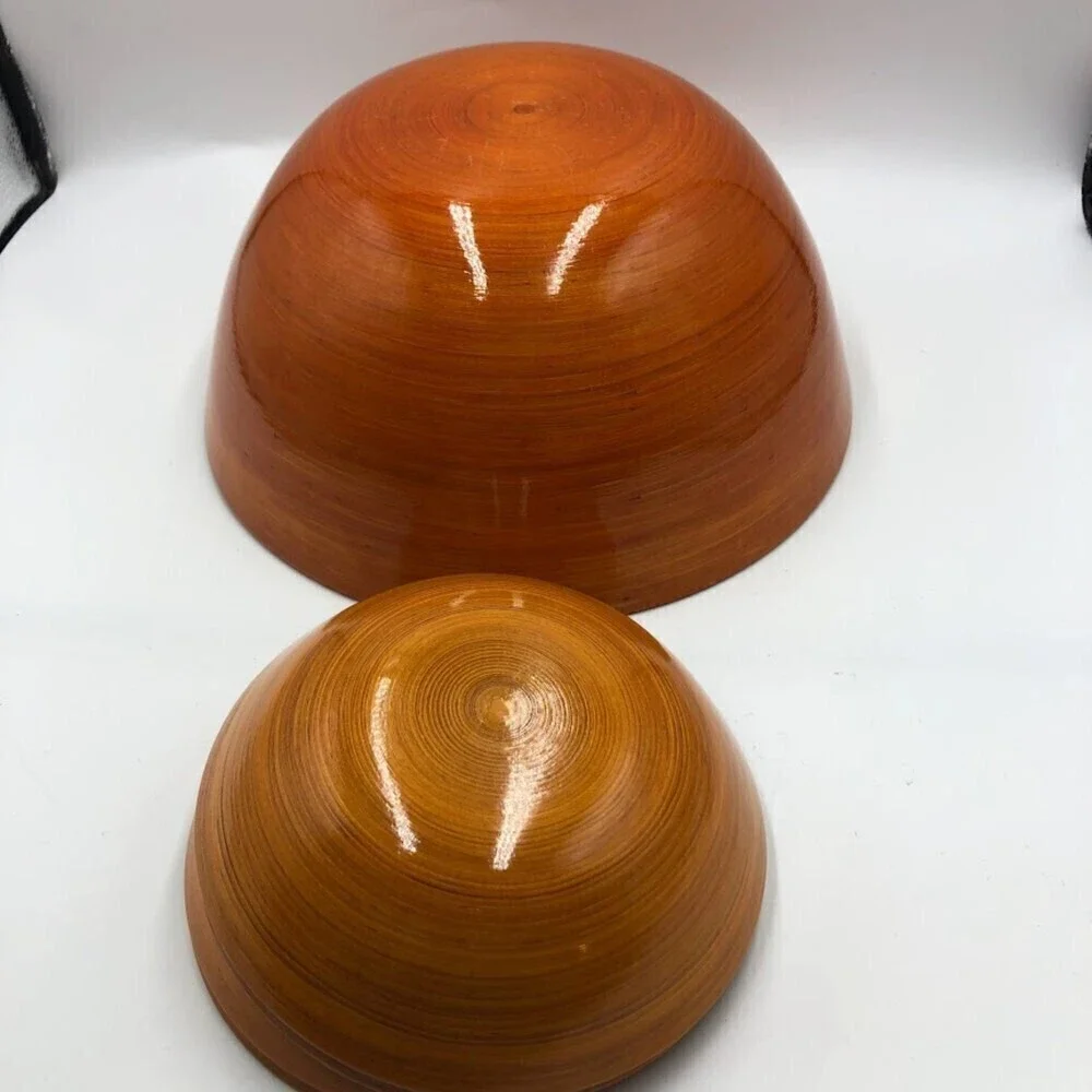Vintage MCM Salad Bowl Set Orange Swirl Dinnerware 5 Pieces Collectible